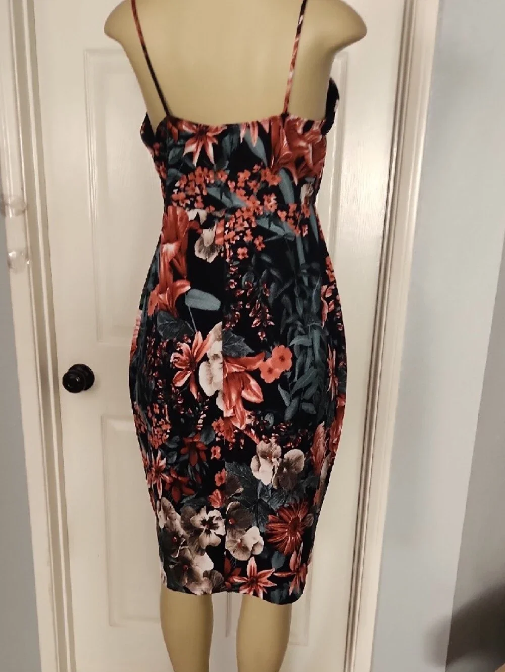 Pinkblush Black Midi Floral Sheath Dress with Coral & Cream Blooms Maternity - Picture 5 of 7